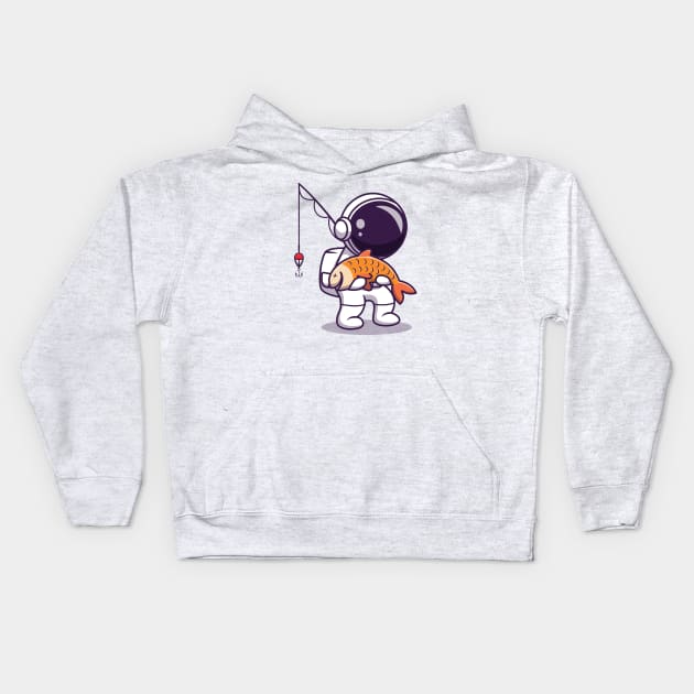 Cute Astronaut Fishing Kids Hoodie by Catalyst Labs